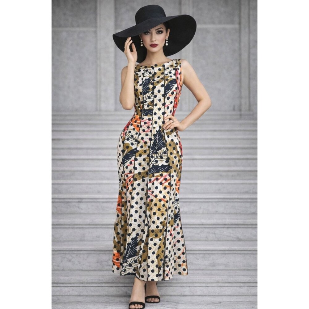 Voir Voir Size 14 Multicolor Polka Dot Patchwork Leaf Print Sleeveless Midi Boho - Picture 11 of 13